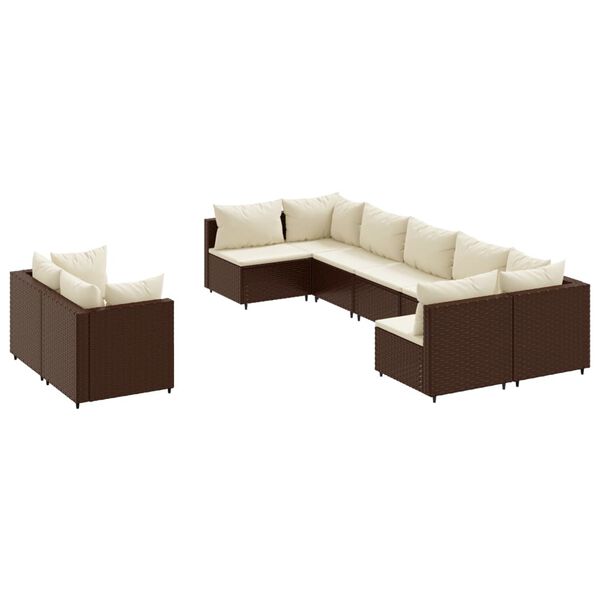 vidaXL 9 Piece Garden Sofa Set with Cushions Brown Poly Rattan