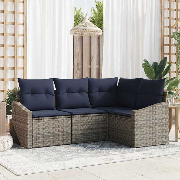 vidaXL Sofa Set with Cushion 4 pcs Grey Poly Rattan