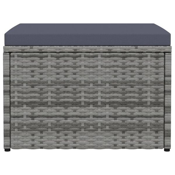 vidaXL Garden Footstool with Cushion Grey Poly Rattan