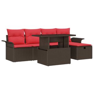 vidaXL Garden Sofa Set with Cushion 6 pcs Brown Poly rattan