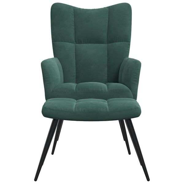 vidaXL Relaxing Chair with a Stool Dark Green Velvet