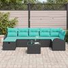 vidaXL Sofa Set with Cushion Manual Black and Turquoise Poly Rattan
