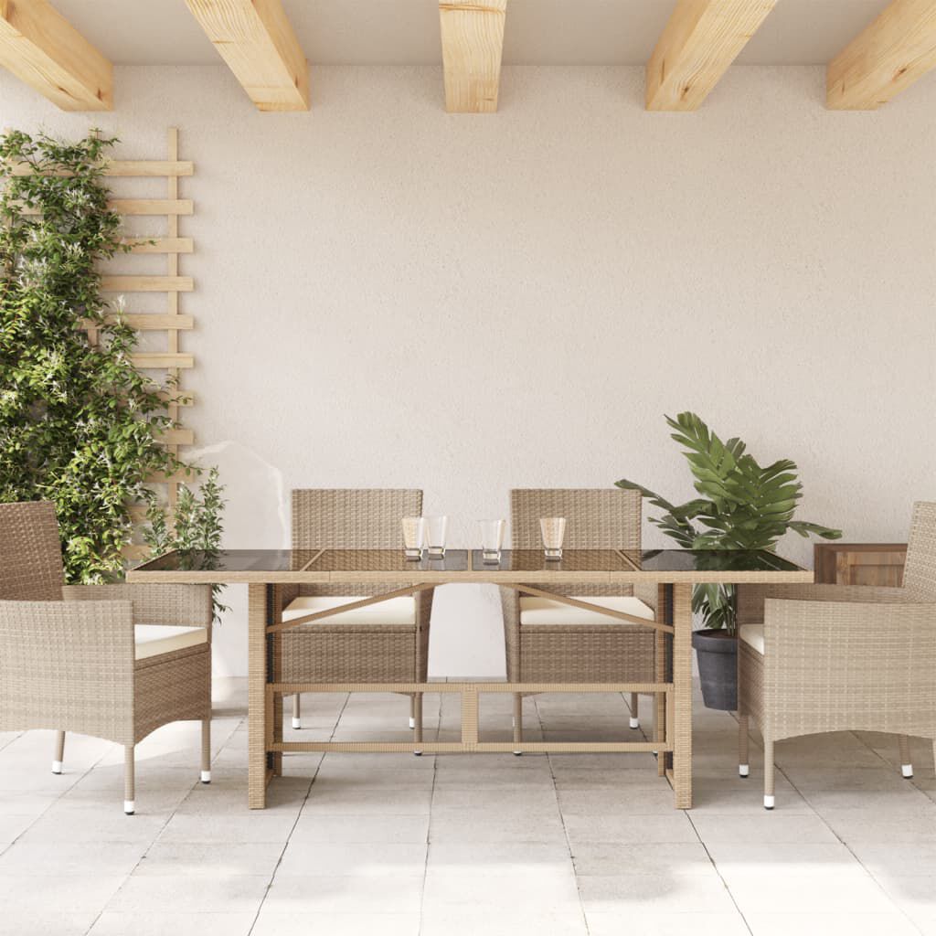 vidaXL Garden Table with Glass Top Beige 190x80x74 cm Poly Rattan