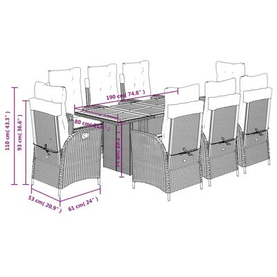 vidaXL 9 Piece Garden Dining Set with Cushions Grey Poly Rattan