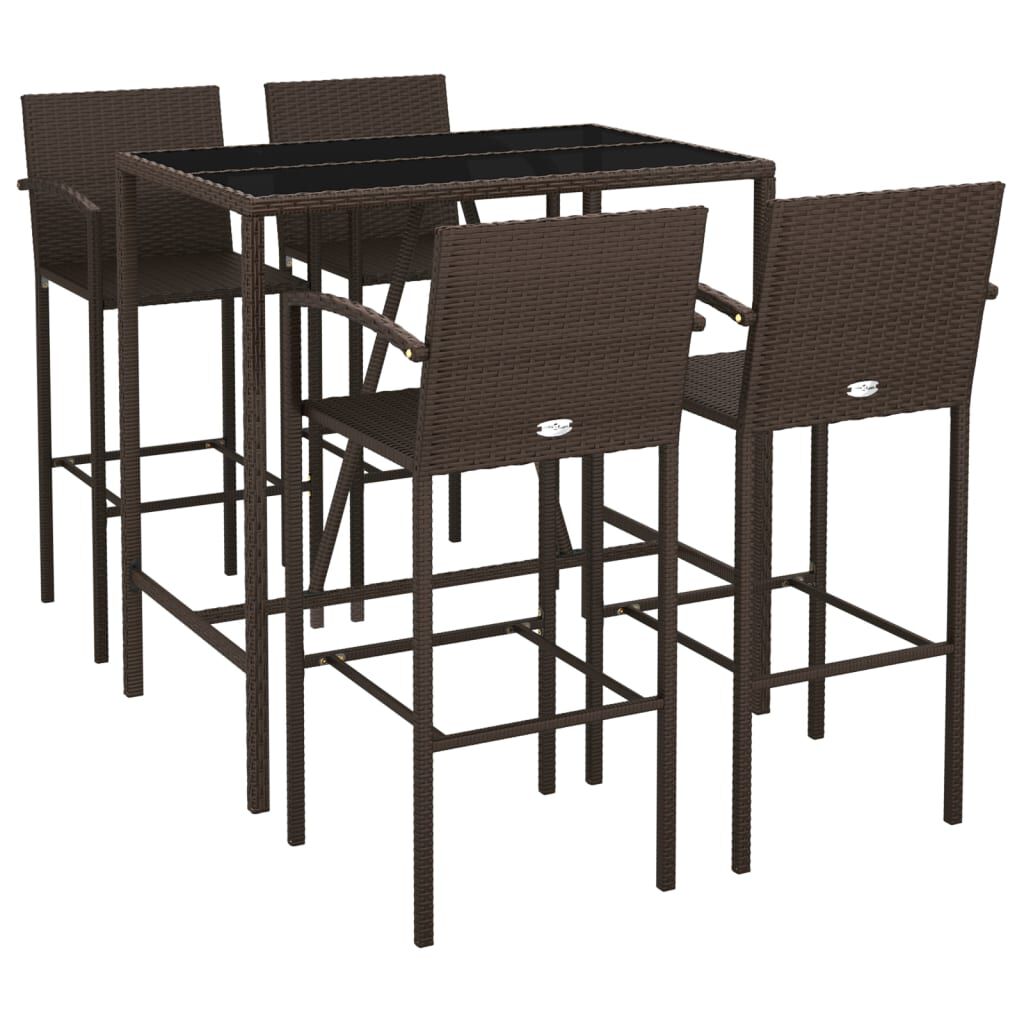 vidaXL 5 Piece Garden Bar Set Brown Poly Rattan