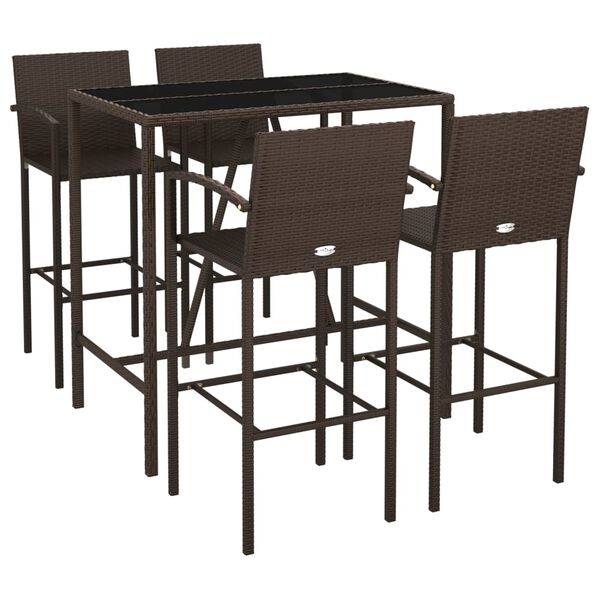 vidaXL 5 Piece Garden Bar Set Brown Poly Rattan