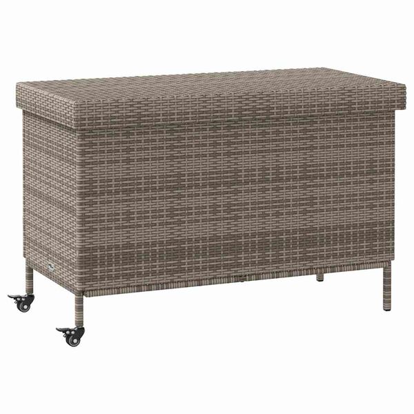 vidaXL Garden Storage Box with Wheels Grey 110x55x73 cm Poly Rattan