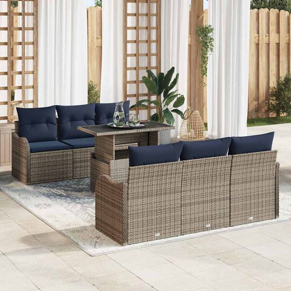 vidaXL Garden Sofa Set with Cushion 7 pcs Grey Poly Rattan