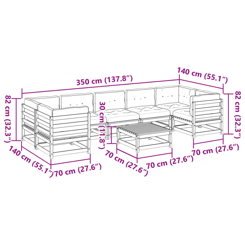 vidaXL 8 Piece Garden Sofa Set with Cushions Solid Wood Pine