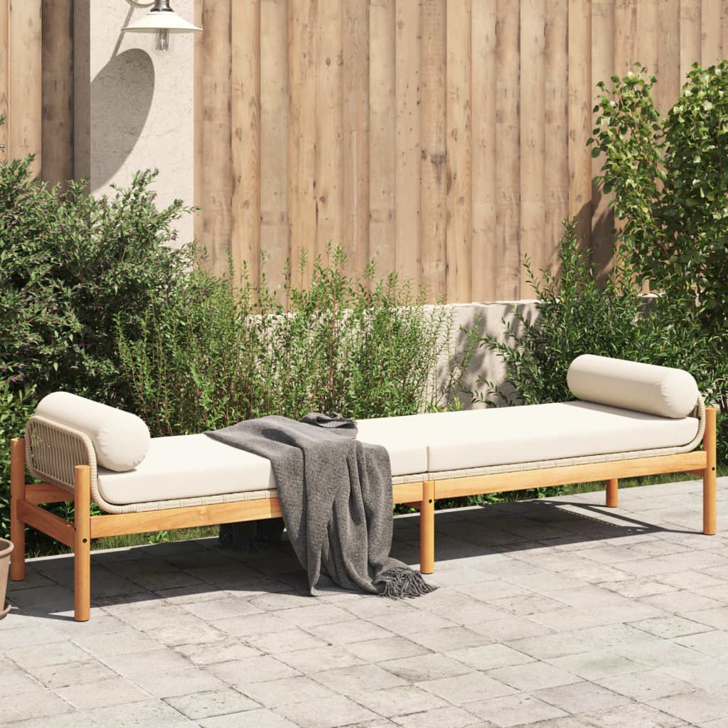 vidaXL Garden Bench with Cushion Beige Poly Rattan Acacia