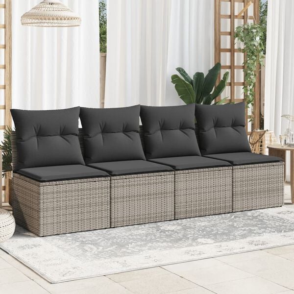 vidaXL Garden Sofa with Cushions 4-Seater Grey Poly Rattan