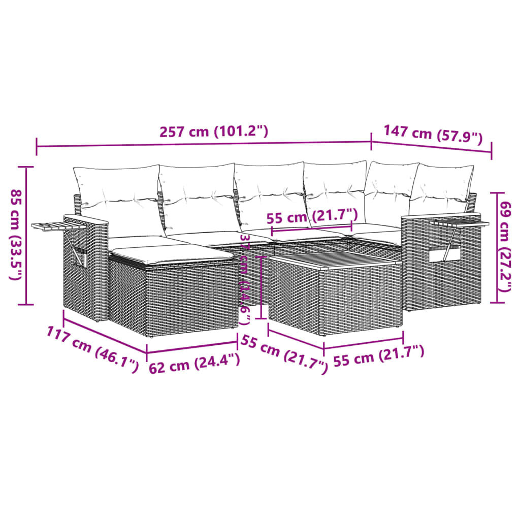 vidaXL 7 Piece Garden Sofa Set with Cushions Black Poly Rattan