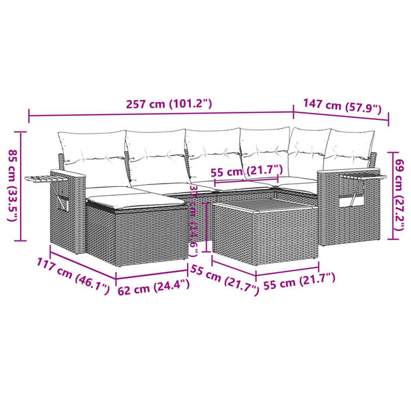 vidaXL 7 Piece Garden Sofa Set with Cushions Black Poly Rattan