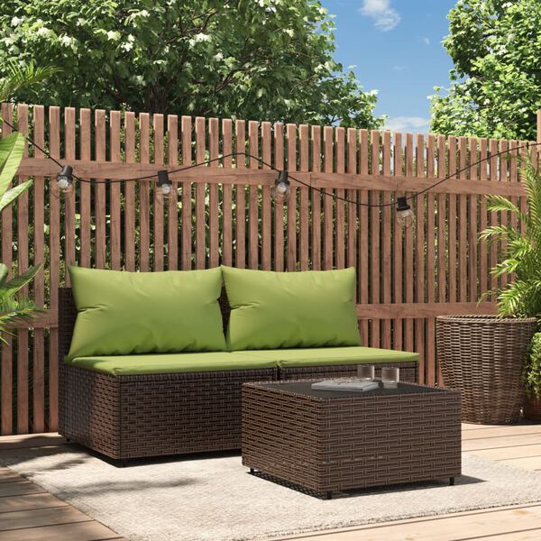 vidaXL 3 Piece Garden Lounge Set with Cushions Brown Poly Rattan