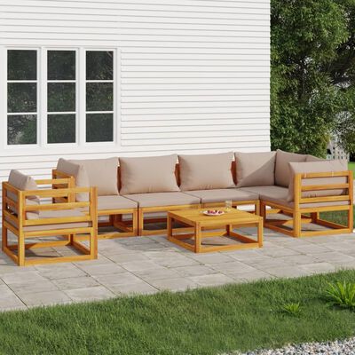 vidaXL 7 Piece Garden Lounge Set with Taupe Cushions Solid Wood