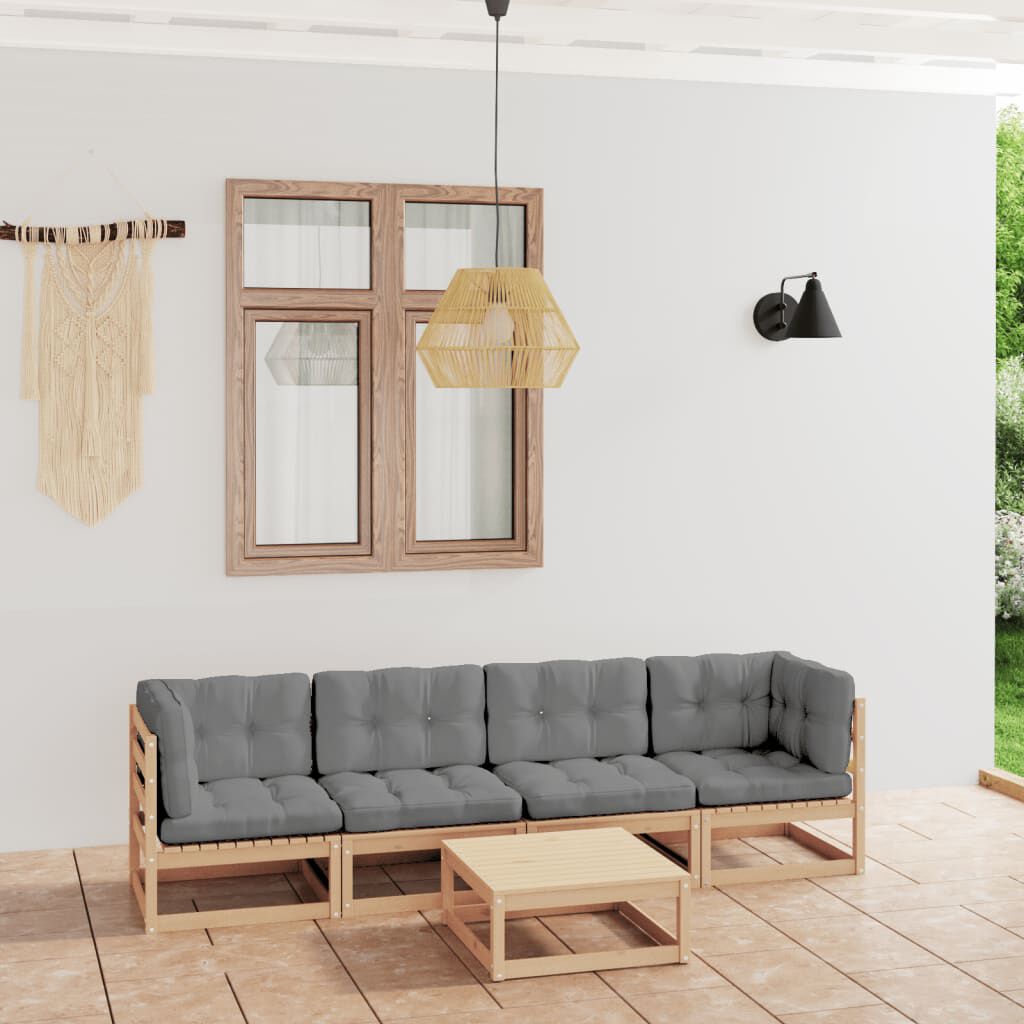 vidaXL 5 Piece Garden Lounge Set with Cushions Solid Pinewood