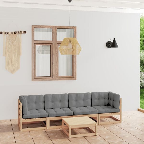 vidaXL 5 Piece Garden Lounge Set with Cushions Solid Pinewood