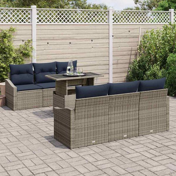 vidaXL Garden Sofa Set 7 pcs Grey and navy blue Poly Rattan