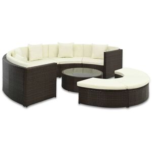 vidaXL 7 Piece Garden Lounge Set with Cushions Poly Rattan Brown