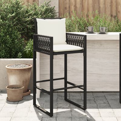 vidaXL Garden Bar Stools with Cushions 2 pcs Black Poly Rattan