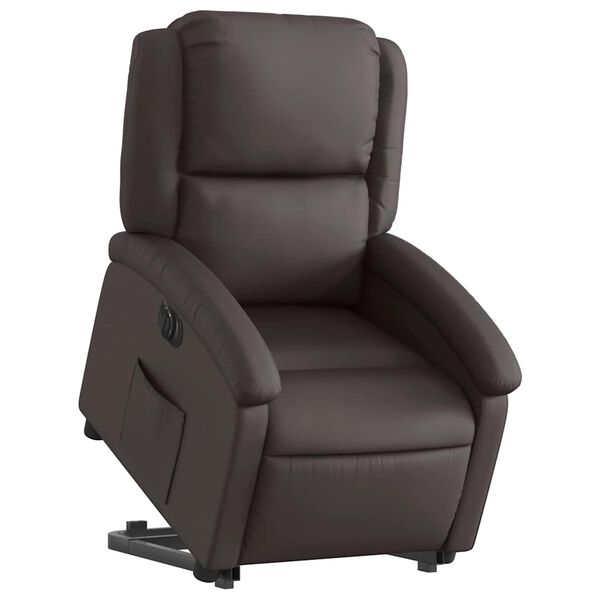 vidaXL Electric Stand up Recliner Chair Dark Brown Real Leather