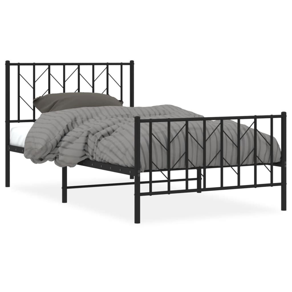 vidaXL Metal Bed Frame without Mattress with Footboard Black 100x200cm