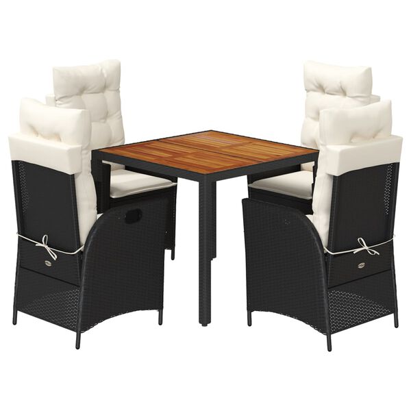vidaXL 5 Piece Garden Dining Set with Cushions Black Poly Rattan