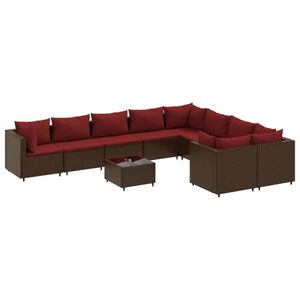 vidaXL 10 Piece Garden Sofa Set with Cushions Brown Poly Rattan