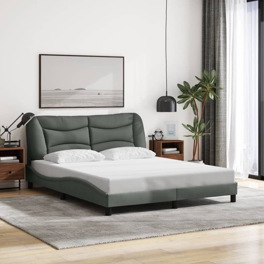 vidaXL Bed Frame without Mattress Dark Grey 152x203 cm Queen Fabric