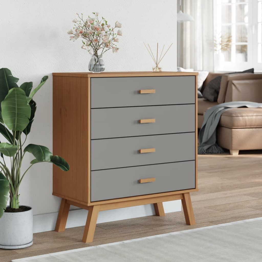 vidaXL Drawer Cabinet OLDEN Grey and Brown Solid Wood Pine