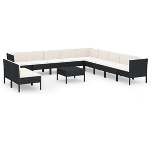 vidaXL 12 Piece Garden Lounge Set with Cushions Poly Rattan Black