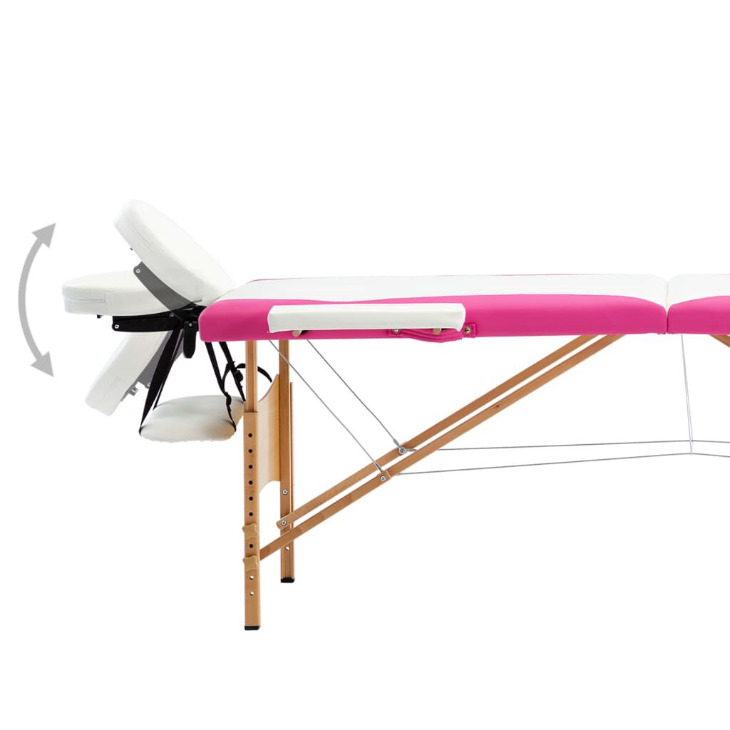 vidaXL Foldable Massage Table 2 Zones Wood White and Pink