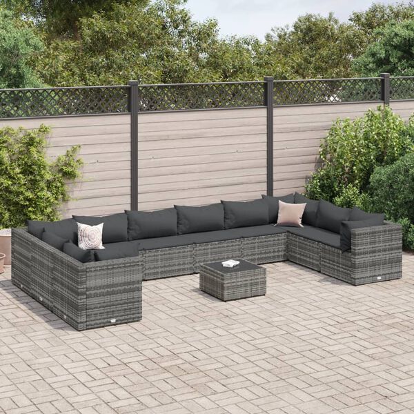 vidaXL 11 Piece Garden Lounge Set with Cushions Grey Poly Rattan