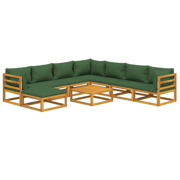 vidaXL 9 Piece Garden Lounge Set with Green Cushions Solid Wood