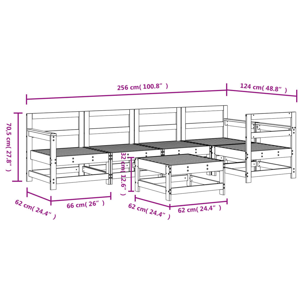 vidaXL 6 Piece Garden Lounge Set Solid Wood Pine