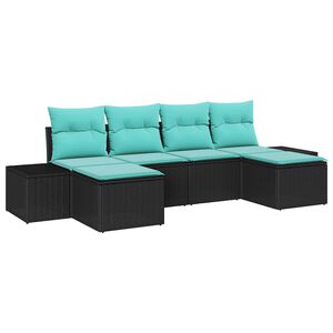 vidaXL Garden Sofa Set with Cushion 6 pcs Black Poly rattan