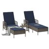 vidaXL Sun Lounger Reclining 3 pcs Grey and Navy Blue Poly Rattan