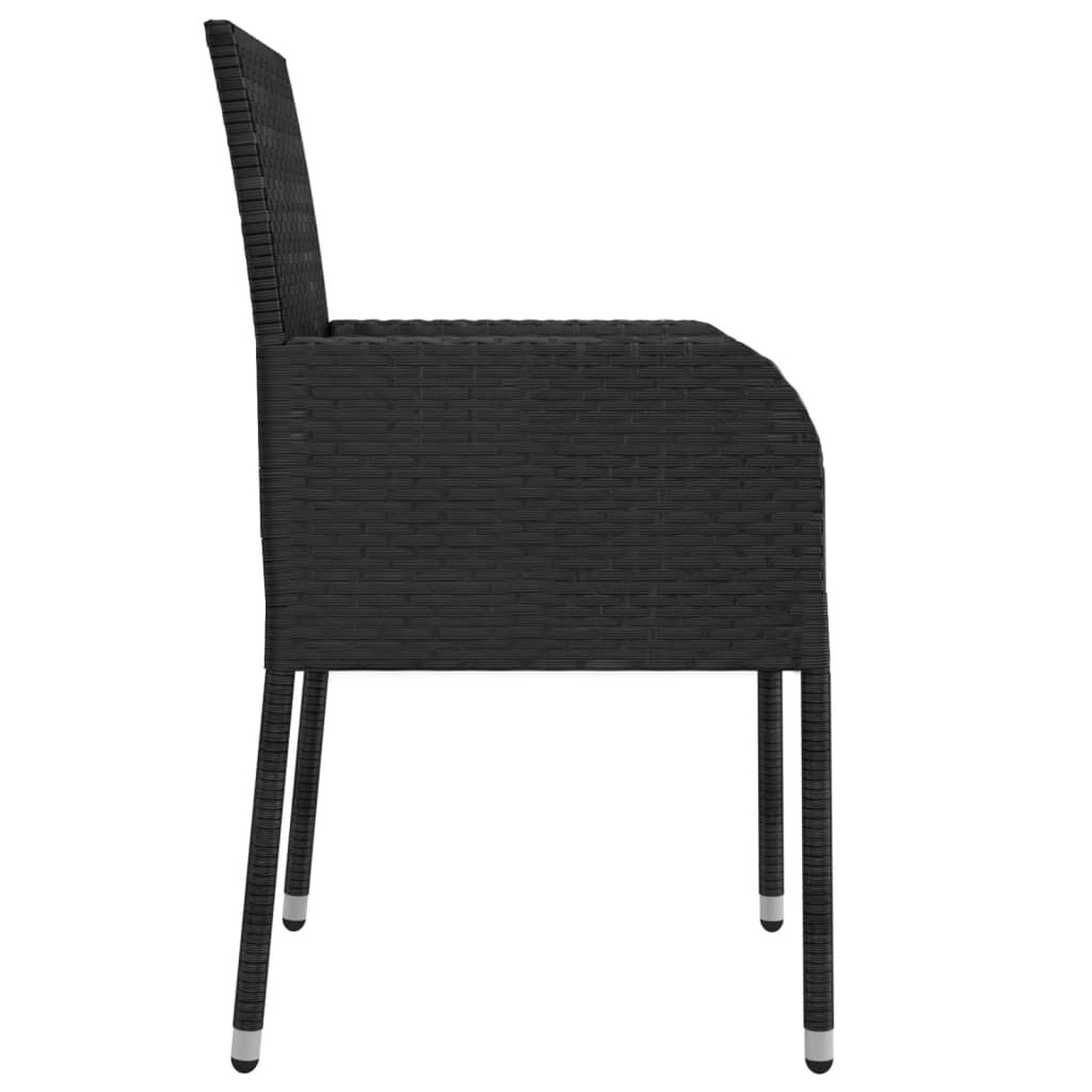vidaXL 3 Piece Garden Dining Set with Cushions Black Poly Rattan