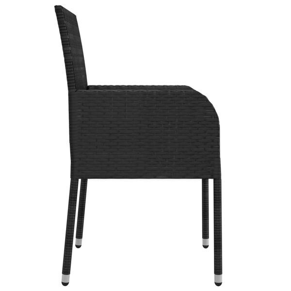 vidaXL 3 Piece Garden Dining Set with Cushions Black Poly Rattan