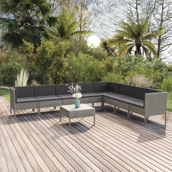 vidaXL 9 Piece Garden Lounge Set with Cushions Poly Rattan Grey