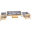 vidaXL 8 Piece Garden Lounge Set with Grey Cushions Solid Pinewood