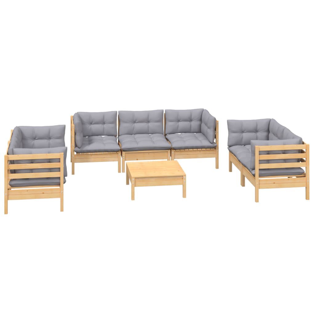 vidaXL 8 Piece Garden Lounge Set with Grey Cushions Solid Pinewood