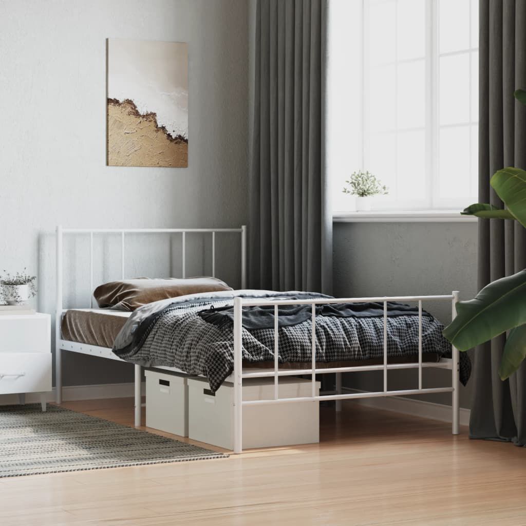 vidaXL Metal Bed Frame without Mattress with Footboard White 100x190cm