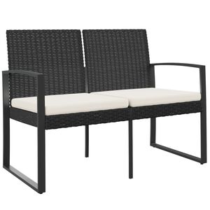 vidaXL 2-Seater Garden Bench with Cushions Black PP Rattan