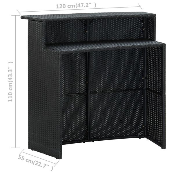 vidaXL Garden Bar Table Black 120x55x110 cm Poly Rattan