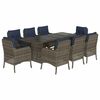 vidaXL 9 Piece Garden Dining Set with Cushions Grey Poly Rattan