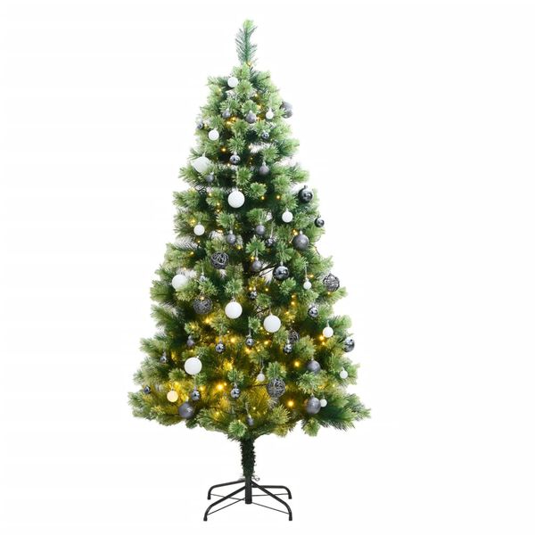 vidaXL Artificial Hinged Christmas Tree 300 LEDs & Ball Set 180 cm