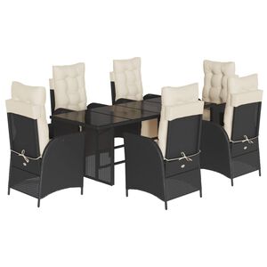 vidaXL 7 Piece Garden Dining Set with Cushions Grey Poly Rattan