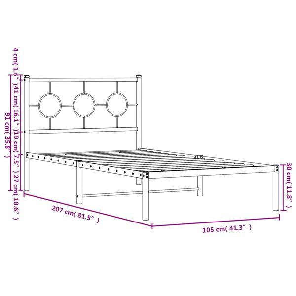 vidaXL Metal Bed Frame without Mattress with Headboard White 100x200cm