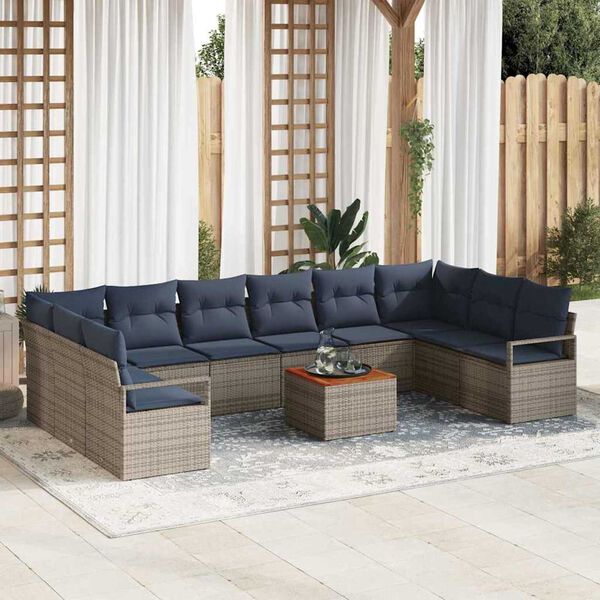 vidaXL Garden Sofa Set with Cushion 11 pcs Grey Poly rattan